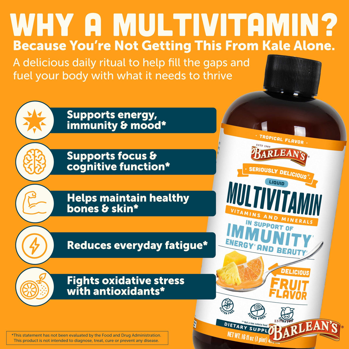 Barlean's Multivitamine Liquide Tropical 480ml avec fruits frais