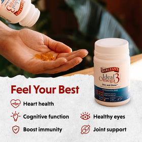 Barlean's Omega 3 gélules 1000 mg en gros plan sur une table
