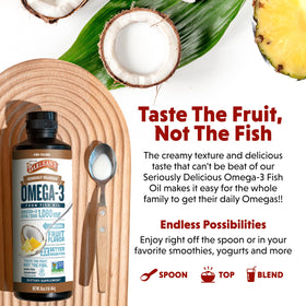 Barlean's Omega-3 Pina Colada versée sur un yaourt