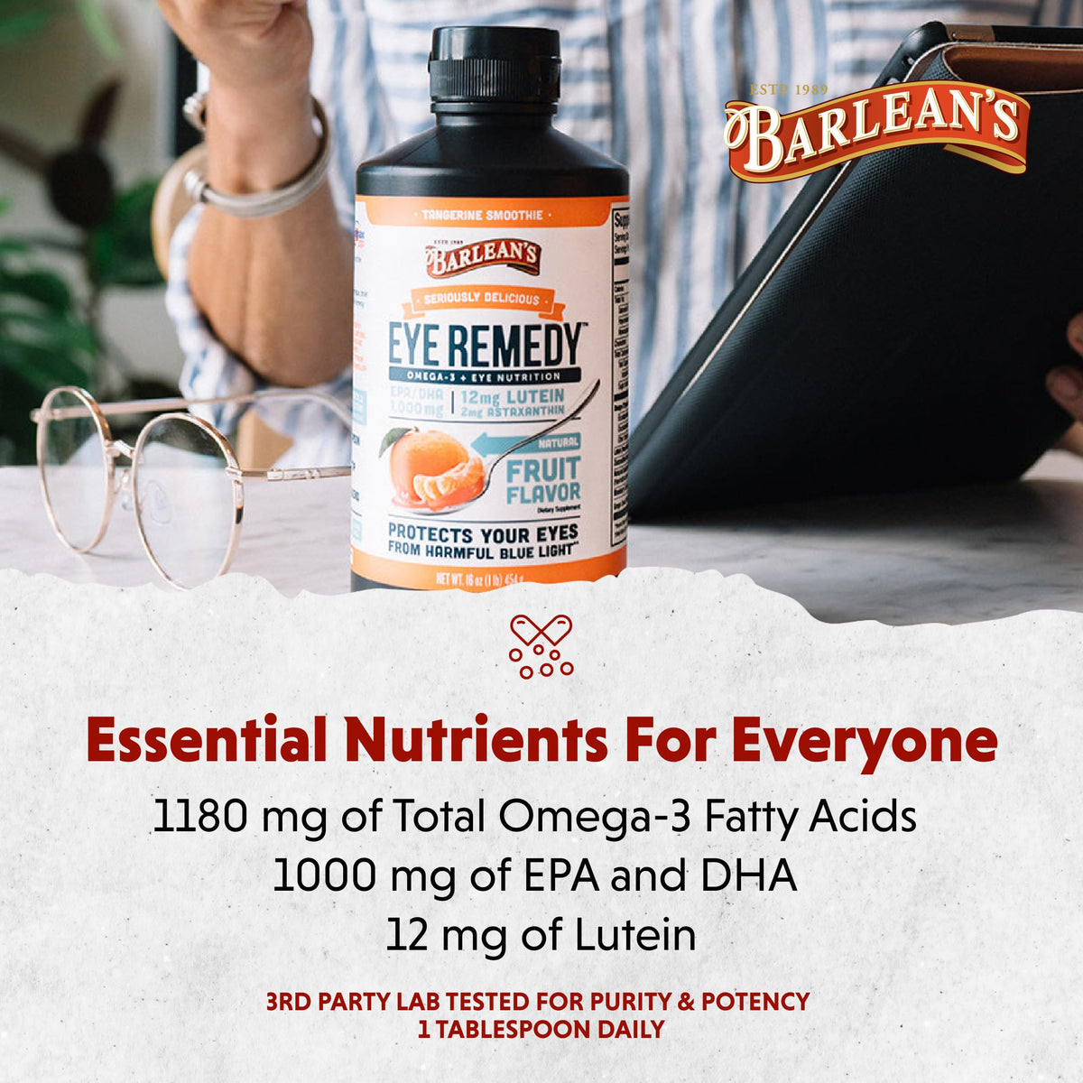 Barlean's Omega-3 Remède Oculaire 16oz avec un fond naturel