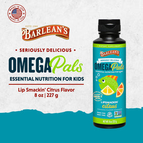 Barlean's Omega Pals Huile de Poisson Agrumes 8 oz étiquette