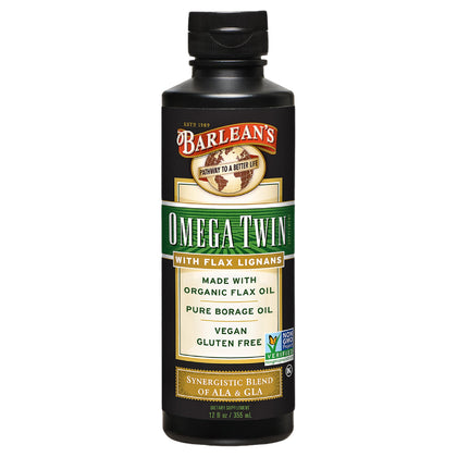 Barlean's Omega Twin Huile de Lin et Huile de Bourrache 12 oz vue avant