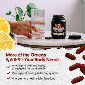 Barlean's Total Omega 3-6-9 capsules avec une cuillère