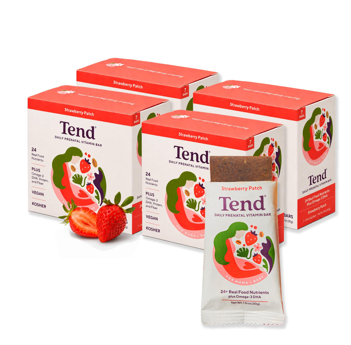 Barre de vitamine prénatale Tend goût fraise en emballage