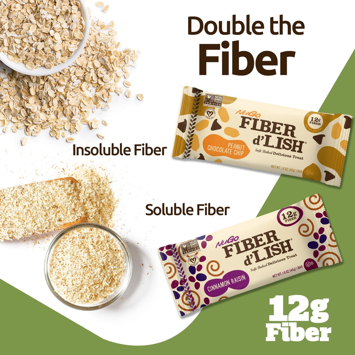 Barre NuGo Fiber d'Lish brownie sur une assiette