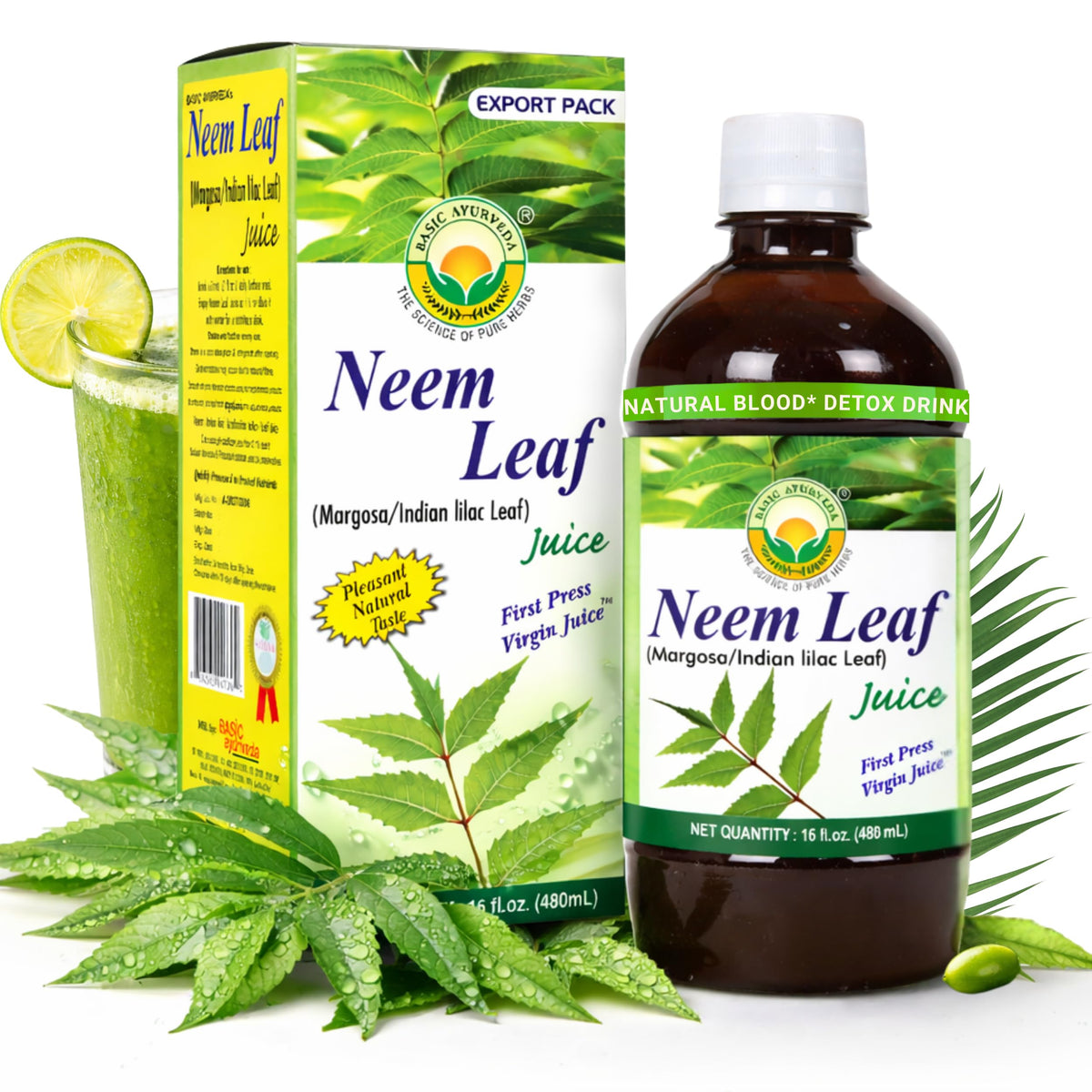 BASIC AYURVEDA Jus de Feuille de Neem 480ml vue de face