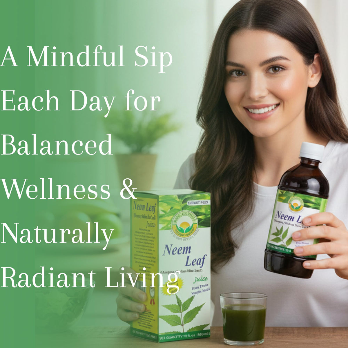BASIC AYURVEDA Jus de Neem 480ml sur une table