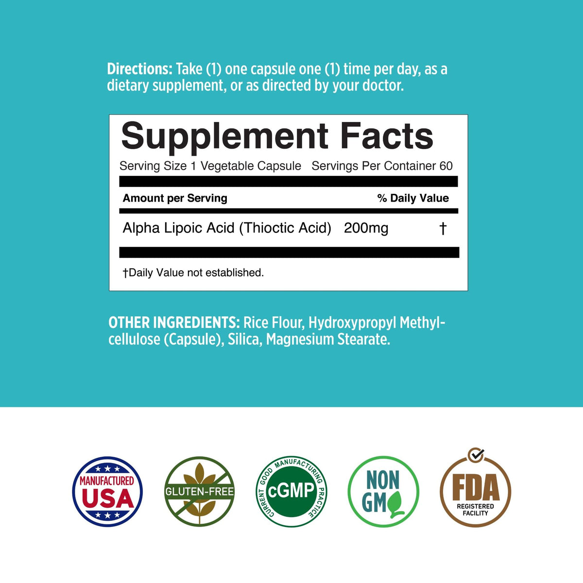 Basic Brands Acide Alpha Lipoïque 200 mg capsules avec verre d'eau