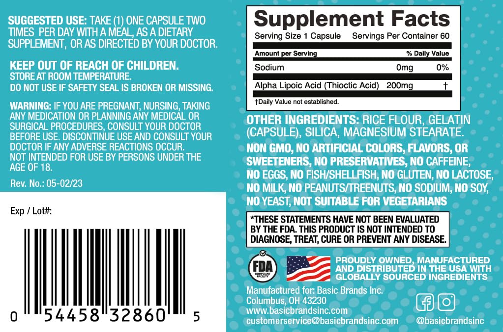 Basic Brands Acide Alpha-Lipoïque 200mg capsules et emballage