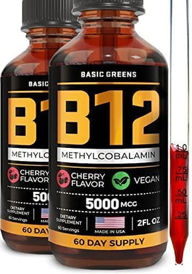 BASIC GREENS gouttes de vitamine B12 en flacon en verre ambré