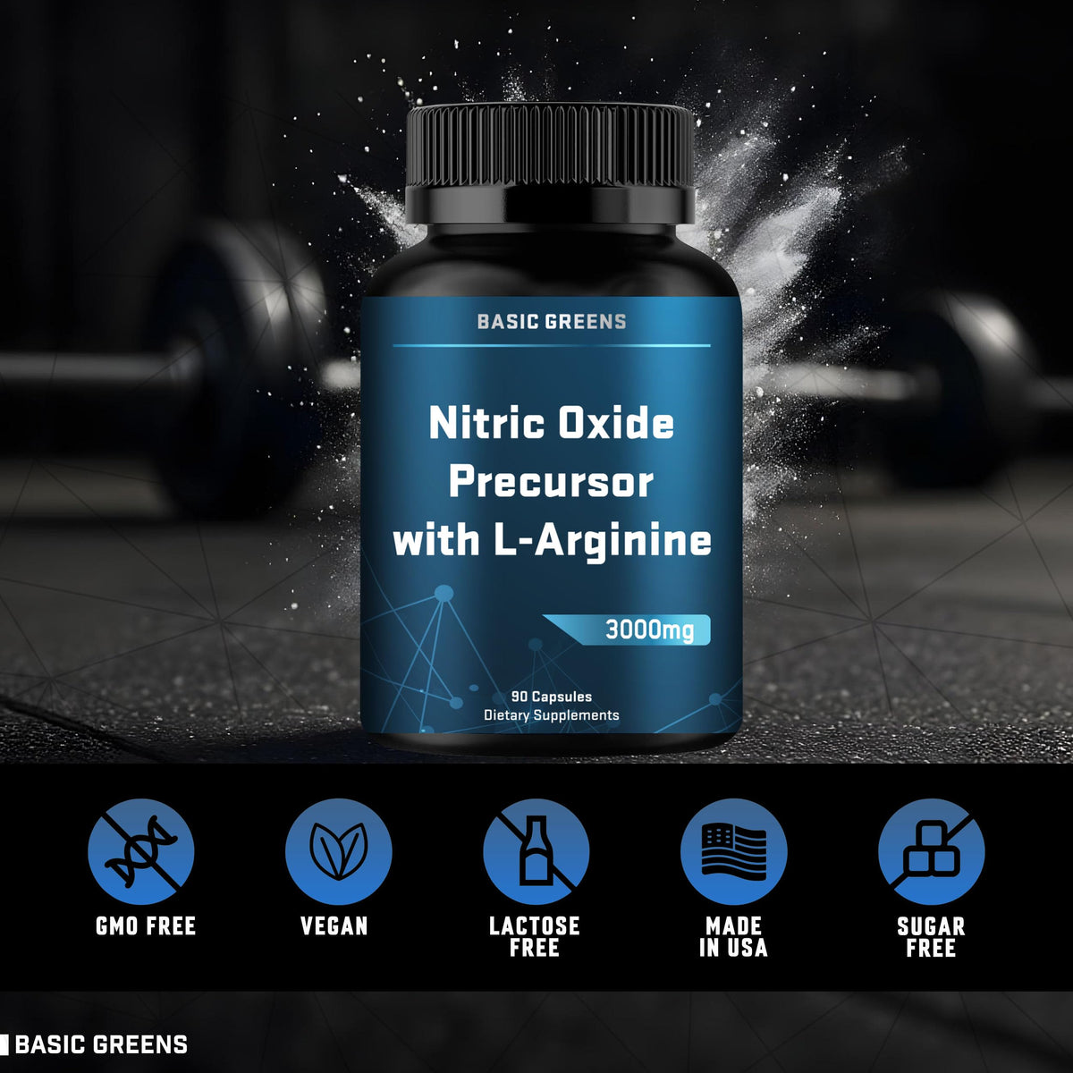 BASIC GREENS L-Arginine 3000mg capsules avec un verre d'eau