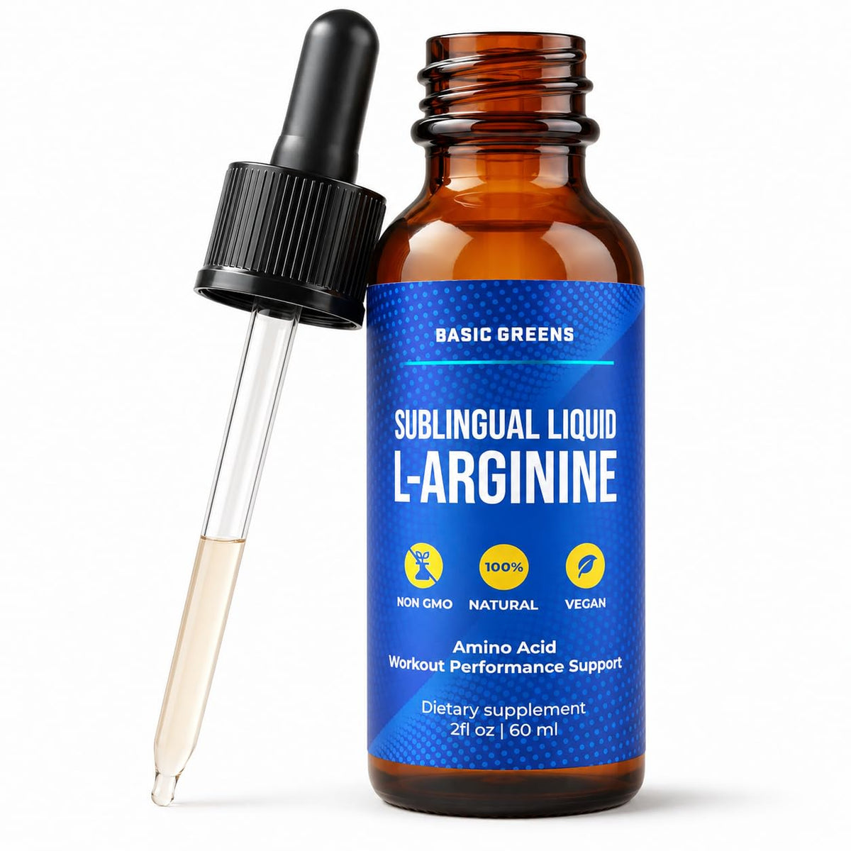 BASIC GREENS L-Arginine Gouttes Liquides 2 fl oz flacon en verre amber