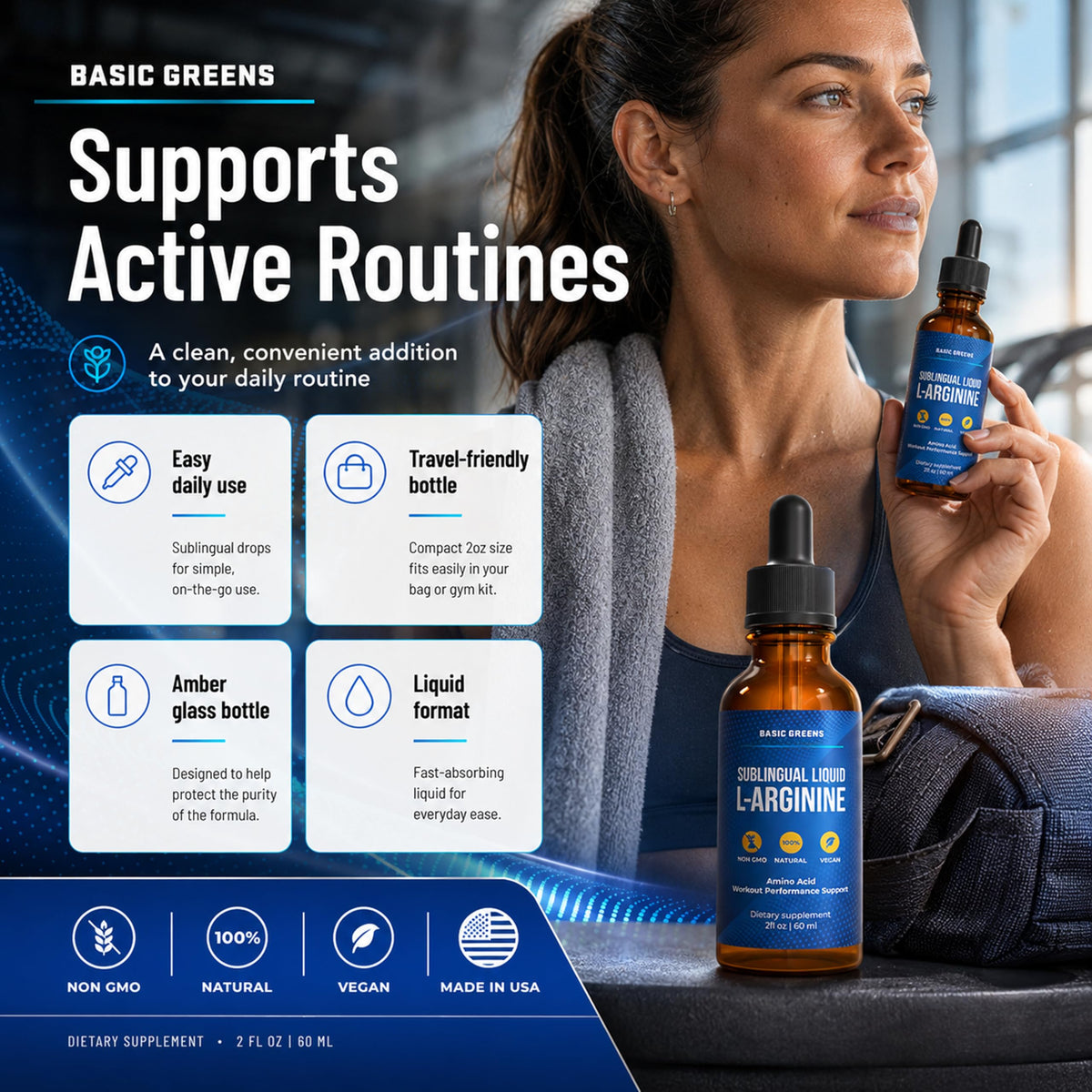 BASIC GREENS L-Arginine gouttes liquides prêtes à l'emploi