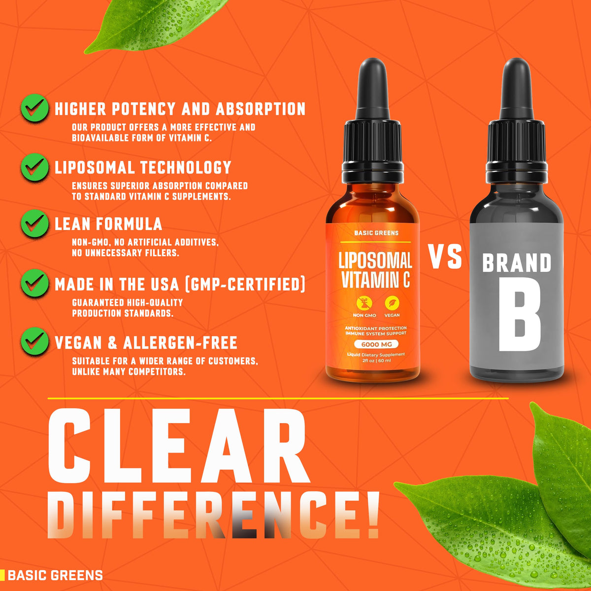 BASIC GREENS Vitamine C Liposomale 6000mg gouttes sur une cuillère