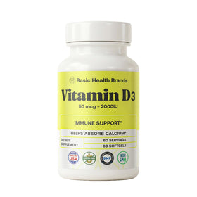 Basic Organics Vitamine D3 5000 IU gélules molles vue de face