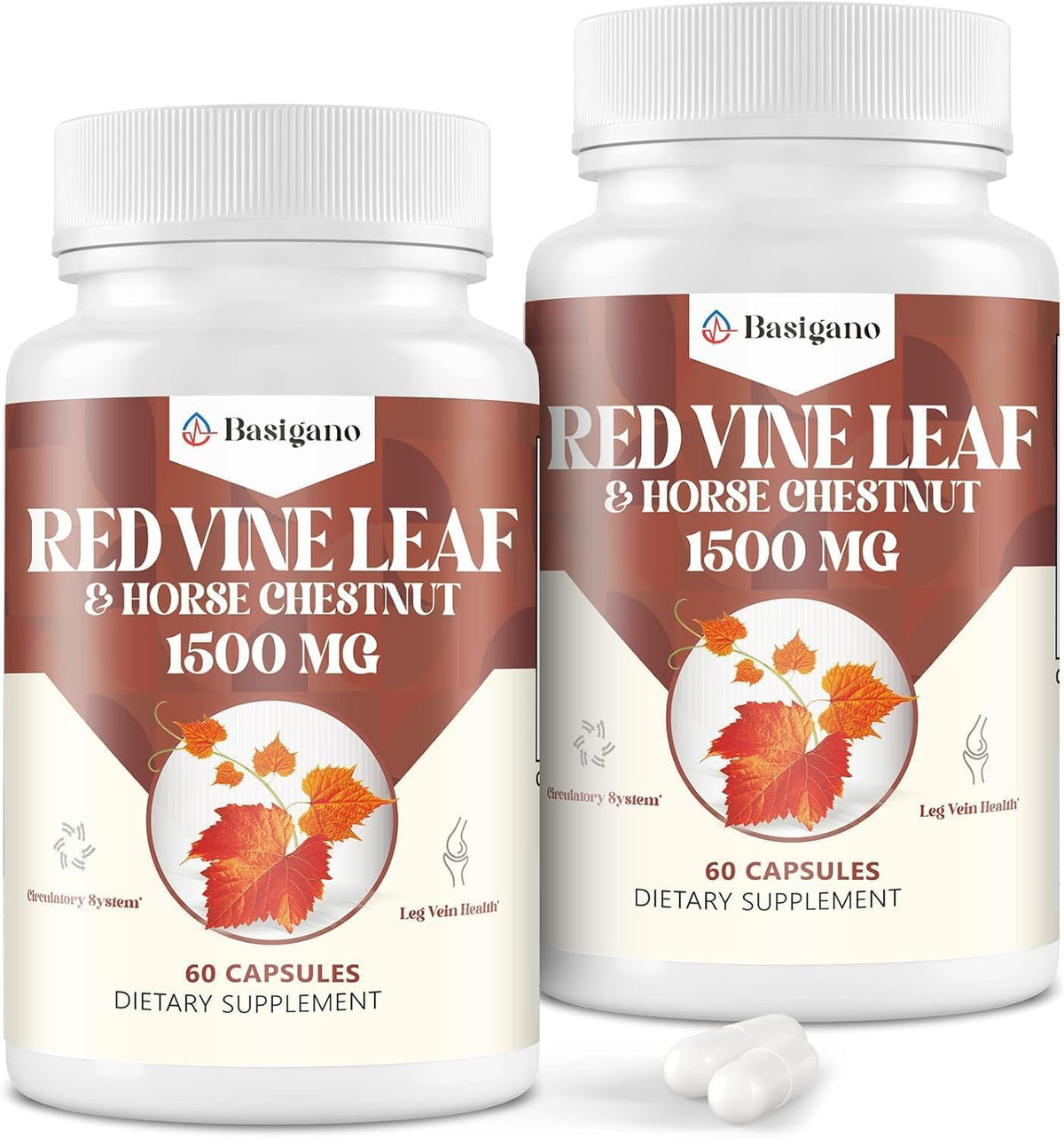 Basigano capsules d'extraits de feuille de vigne rouge et de marronier vue de face