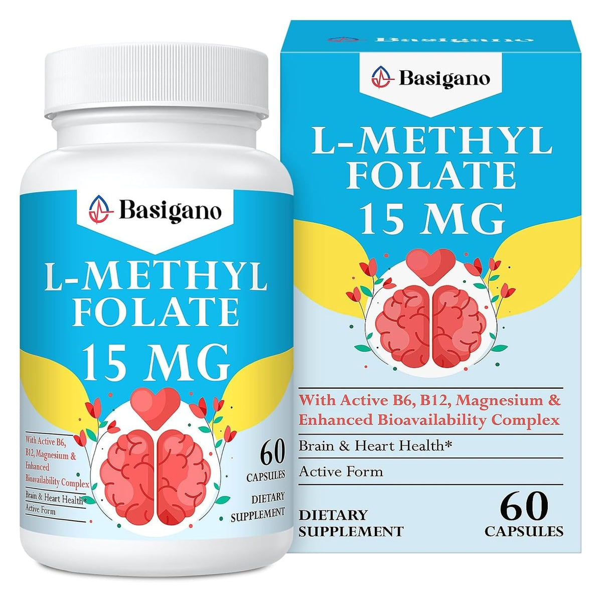 Basigano L-Méthylfolate 15mg 60 capsules végétales vue de face