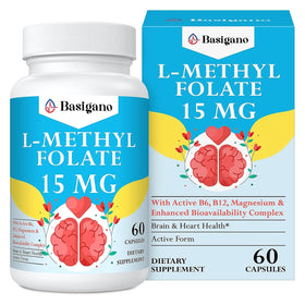 Basigano L-Méthylfolate 15mg 60 capsules végétales vue de face