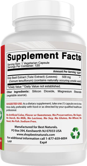 Basilic Sacré Best Naturals capsules sur une cuillère en bois