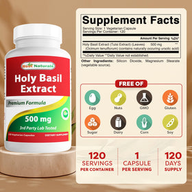 Basilic Sacré Best Naturals étiquette de la bouteille avec ingrédients