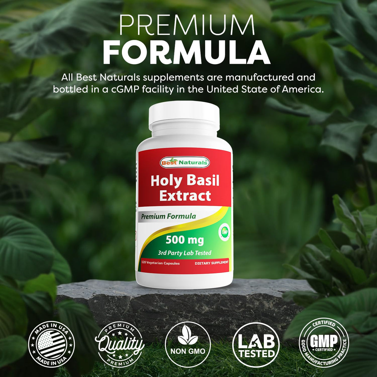 Basilic Sacré Best Naturals vue latérale de la bouteille
