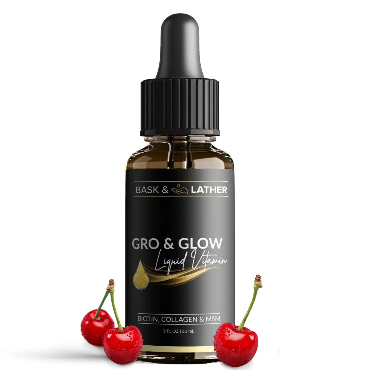BASK & LATHER Gro & Glow Vitamine Liquide avec Collagène, Flacon de 2 FL Oz