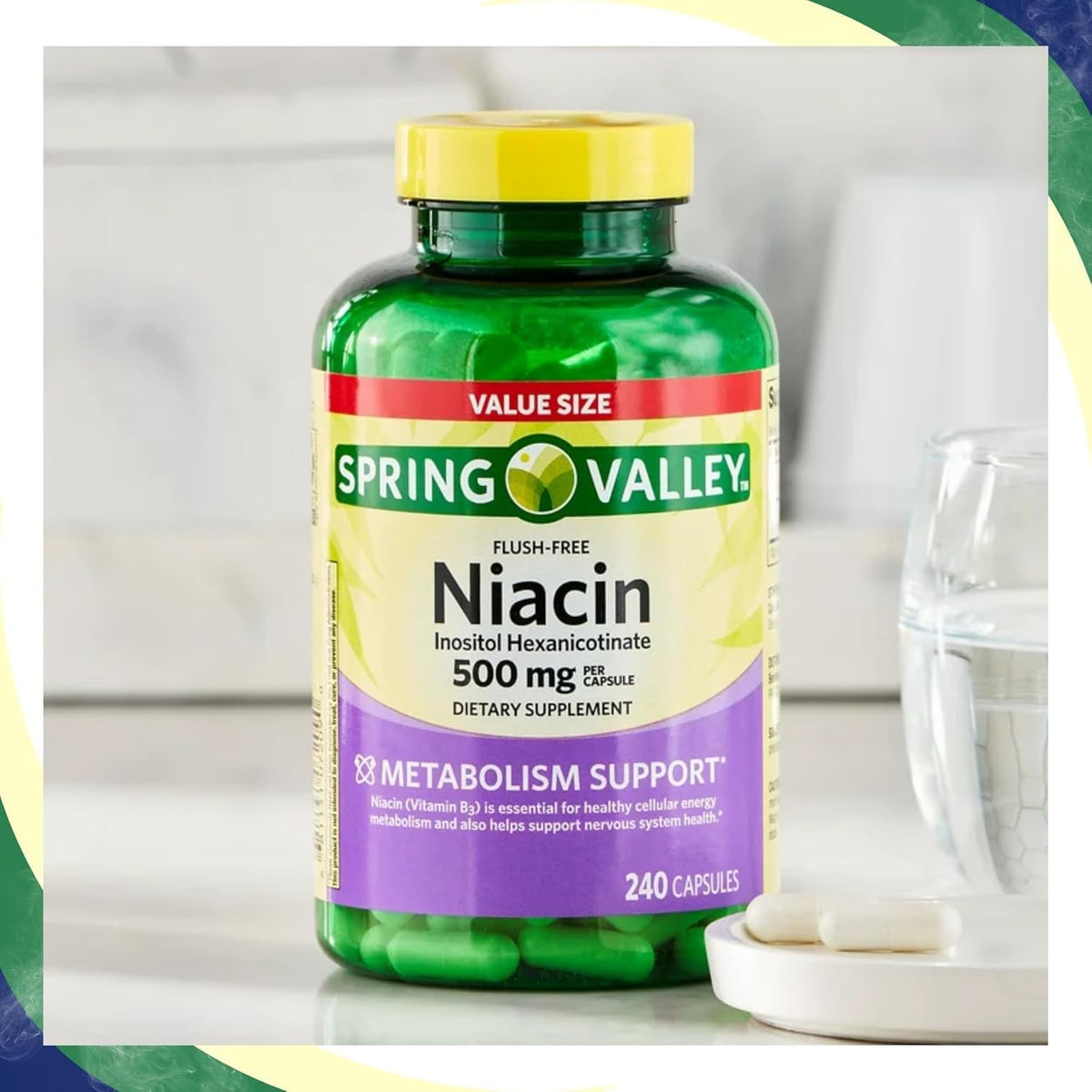 BASKETGOODS Vitamine B3 Niacine 500mg capsules ouvertes
