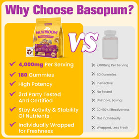 Basopum Gummies Champignons 4000mg, ingrédients listés sur le paquet