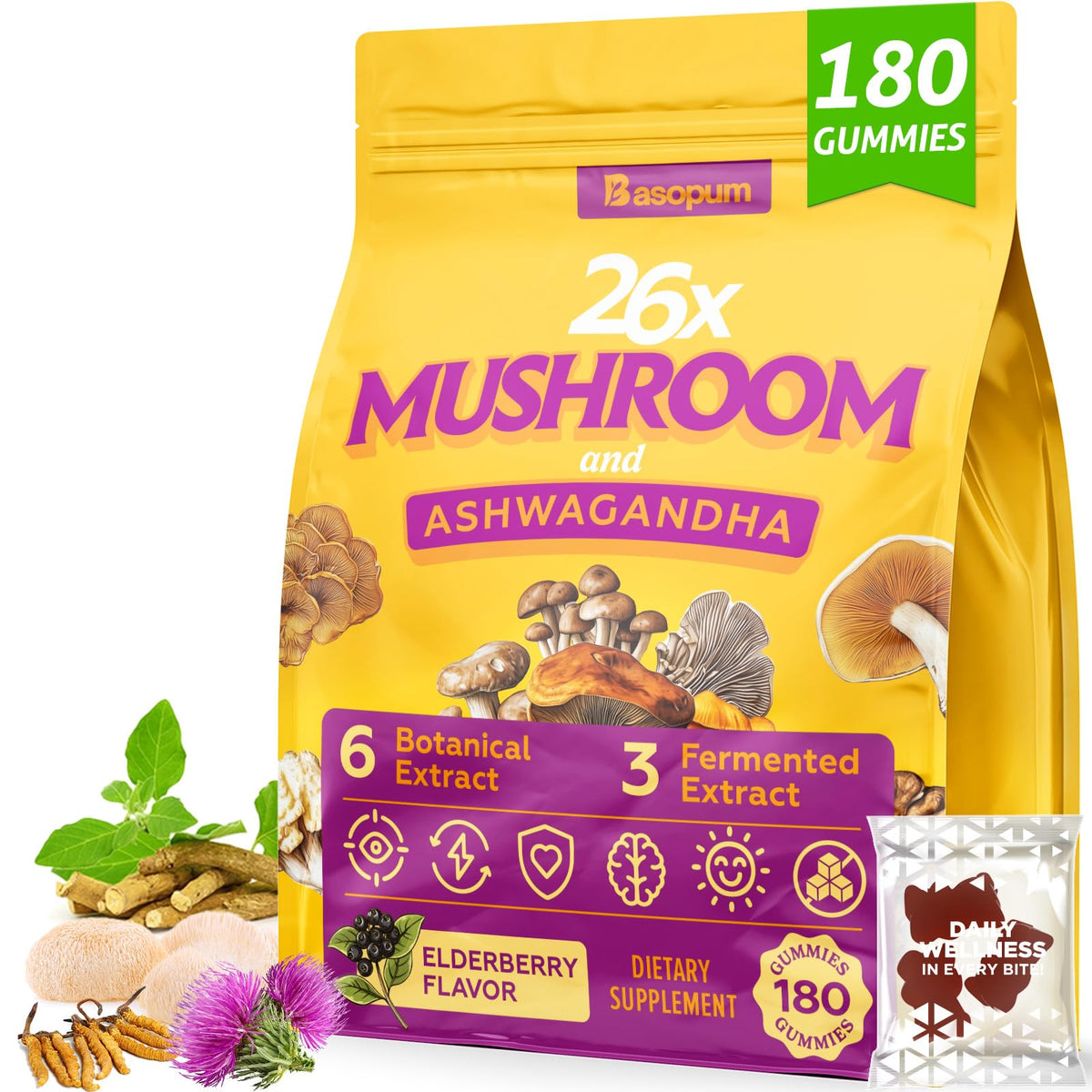 Basopum Gummies Champignons 4000mg, vue de face du paquet