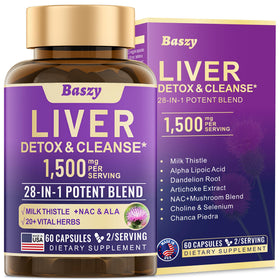 Baszy 28-en-1 Complément Alimentaire Soutien Hépatique 1500mg vue avant
