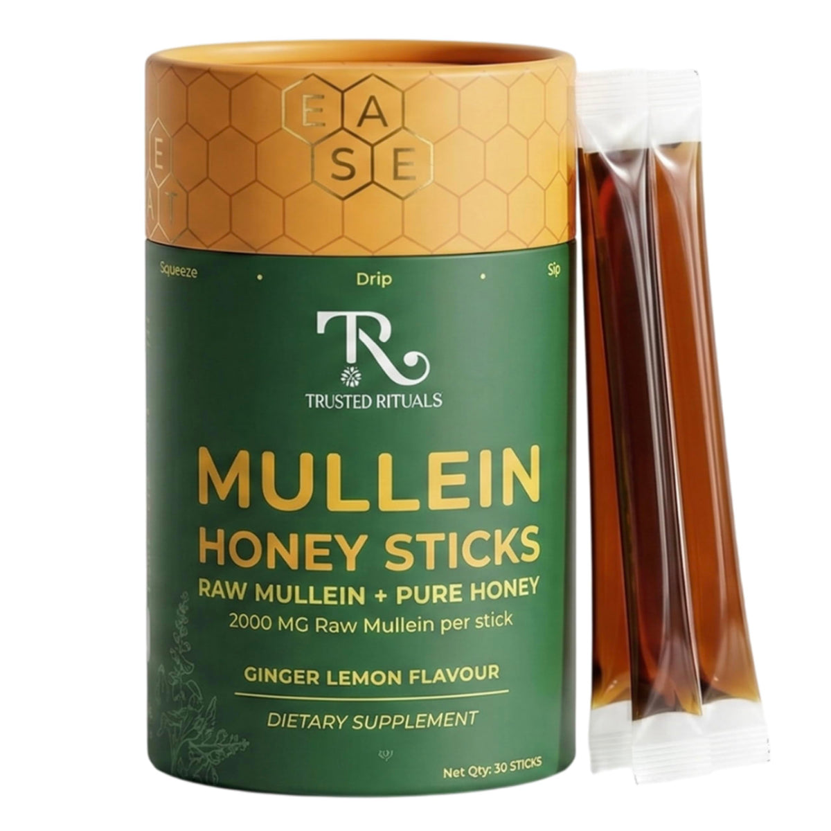 Bâtonnet de miel de mullein TRUSTED RITUALS, saveur gingembre citron