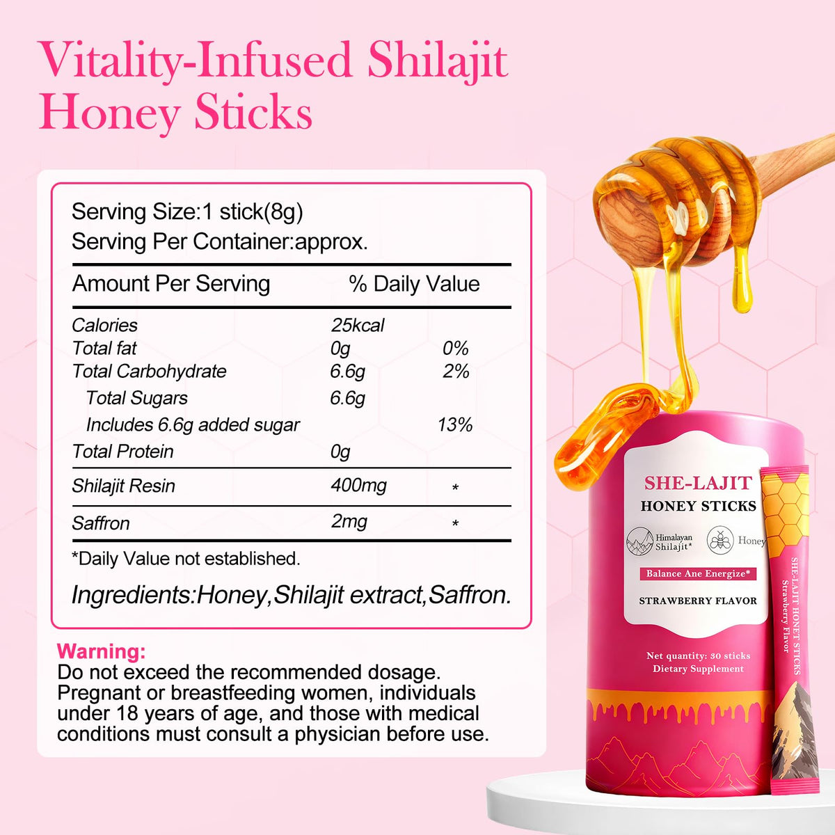 Bâtonnet de miel shilajit Blumskin fraise ouvert