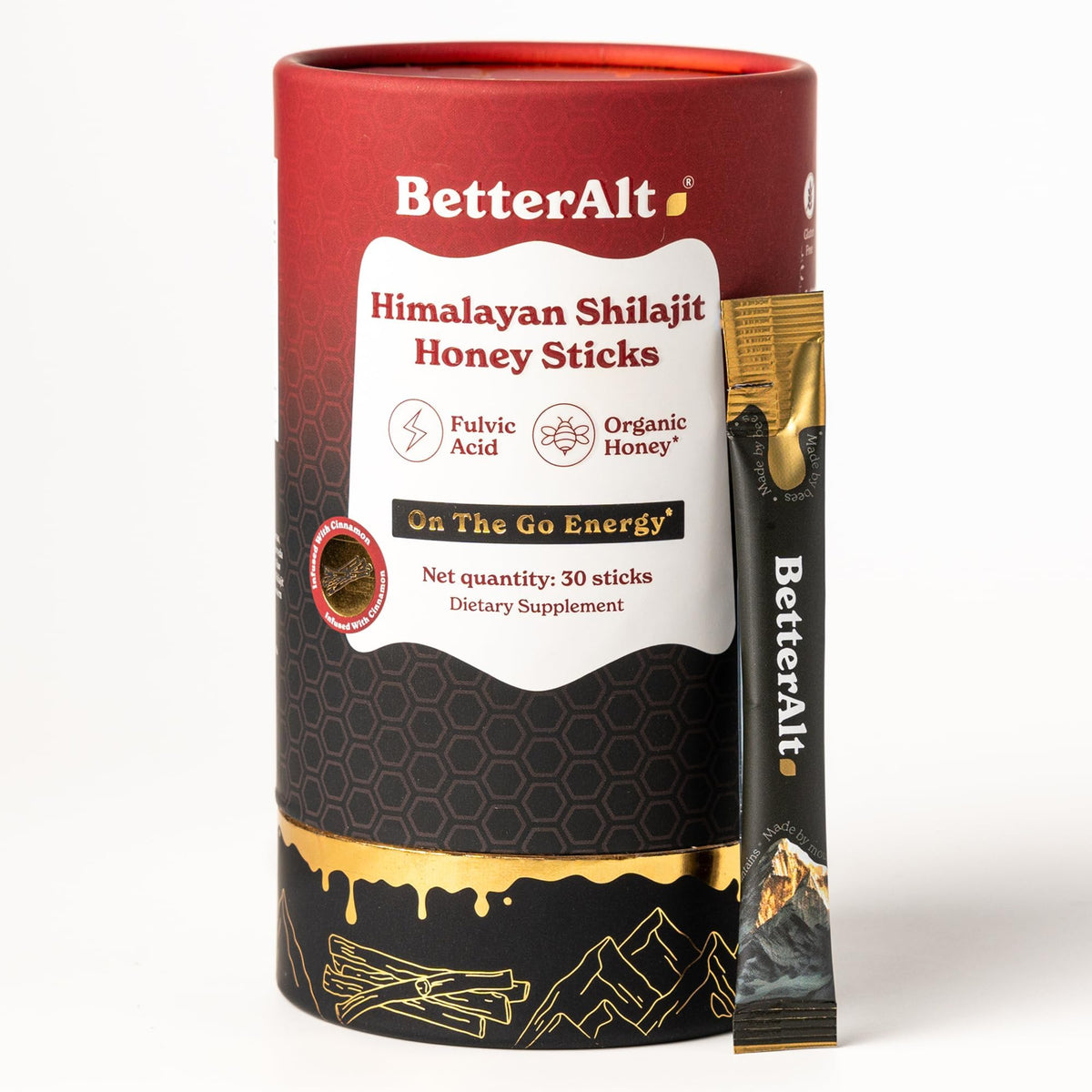 Bâtonnets Better Alt Shilajit au Miel de Cannelle, vue de face