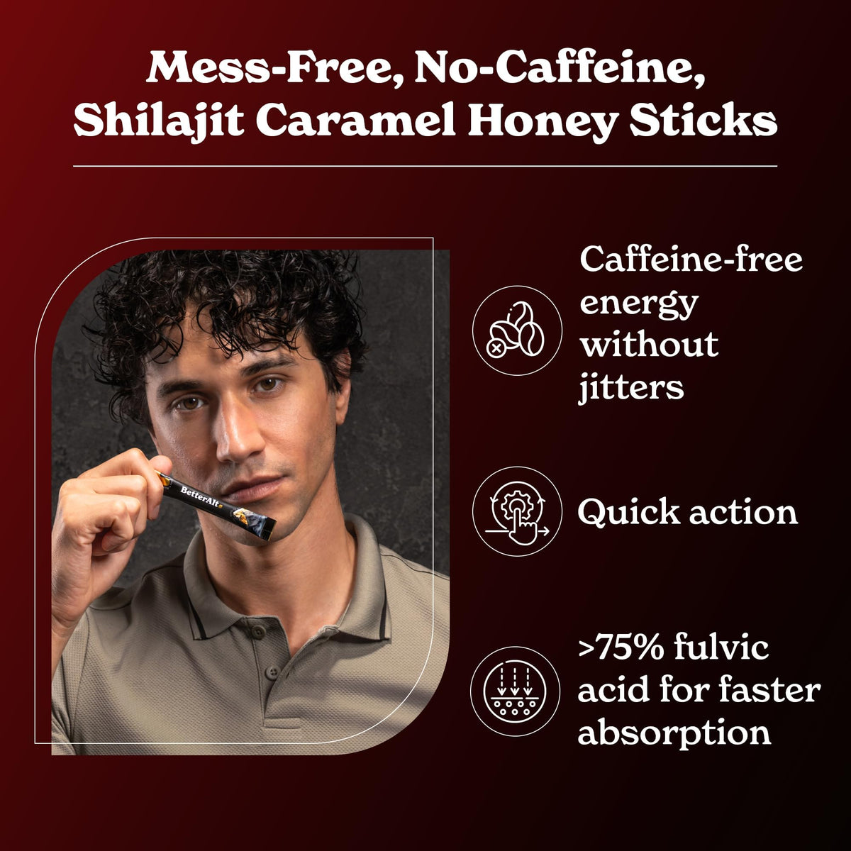 Bâtonnets Better Alt Shilajit au Miel de Cannelle, vue latérale