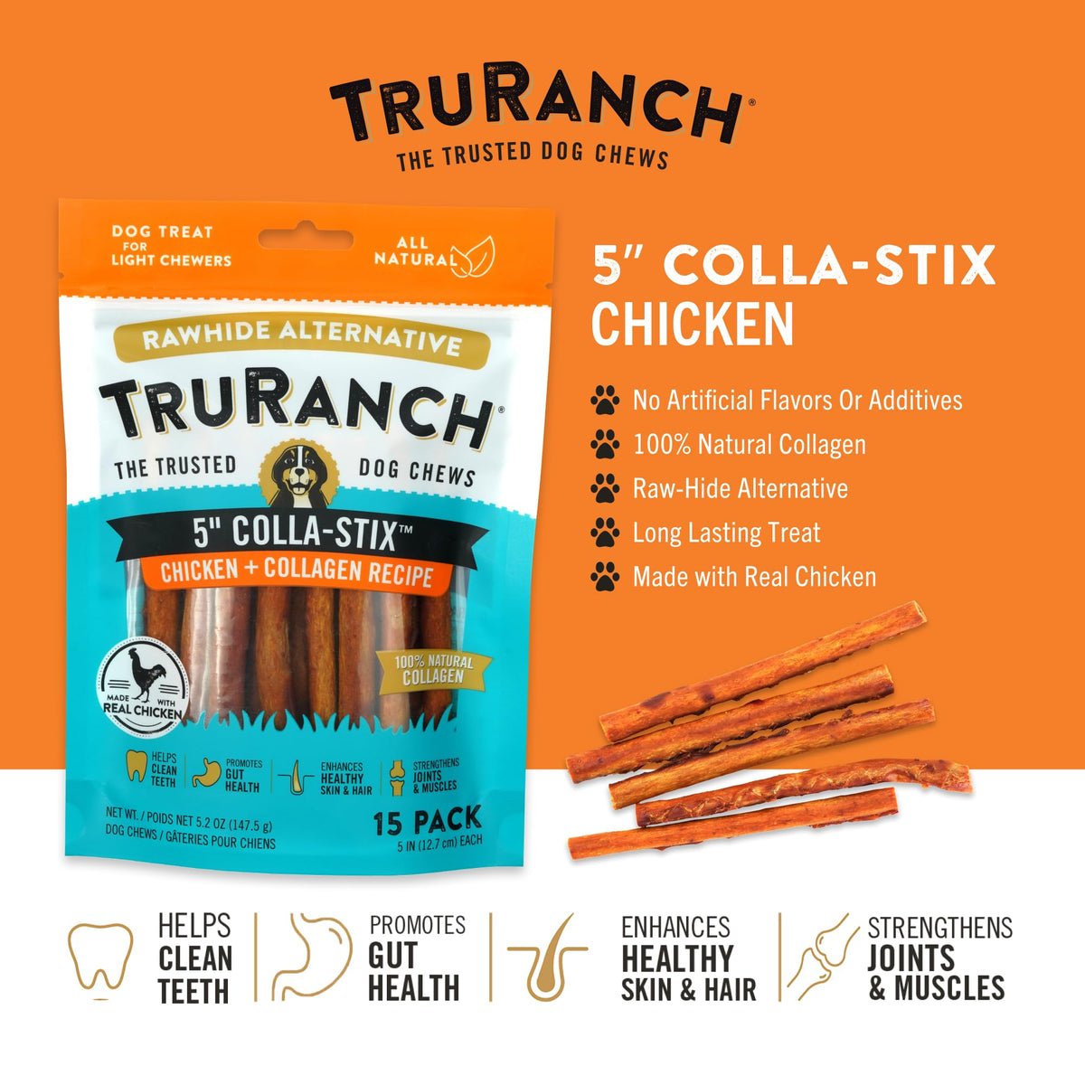 Bâtonnets de collagène TRURANCH 5" en gros plan