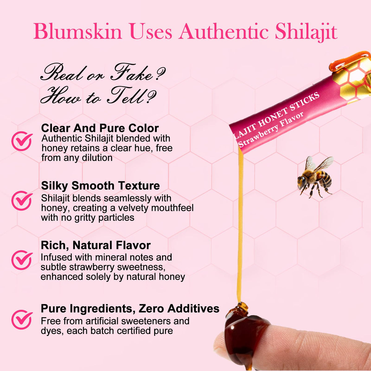 Bâtonnets de miel shilajit Blumskin avec fruits