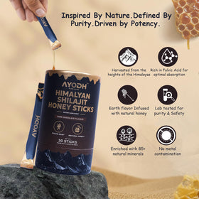 Bâtonnets de miel Shilajit Himalayen au chocolat noir, emballage arrière