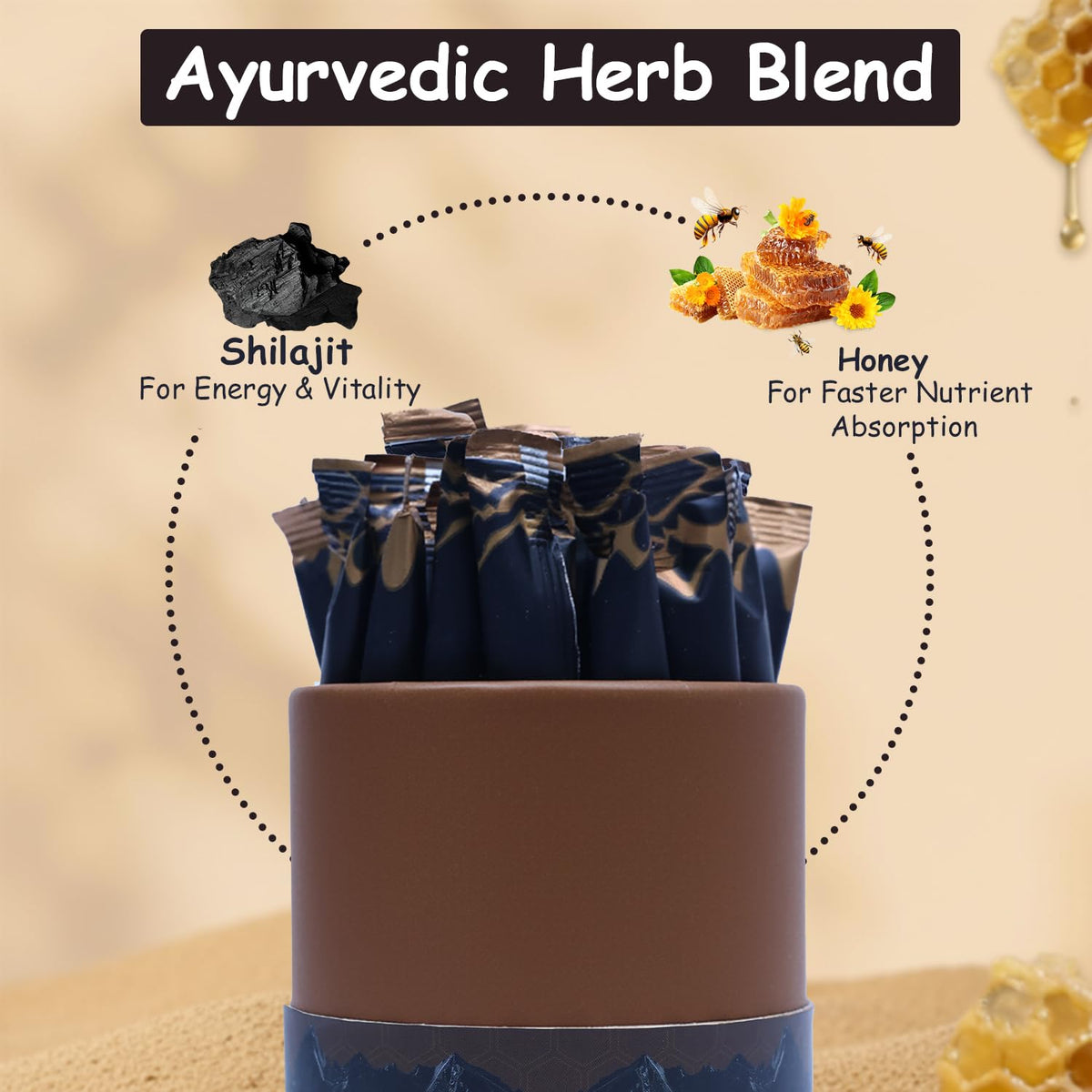 Bâtonnets de miel Shilajit Himalayen sur un fond naturel