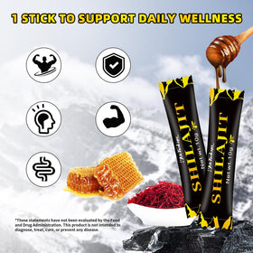 Bâtonnets de miel Shilajit Mchokuu avec une tasse de thé