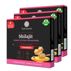 Bâtonnets de miel Shilajit Natruveda, pack de 36 unités, goût fraise