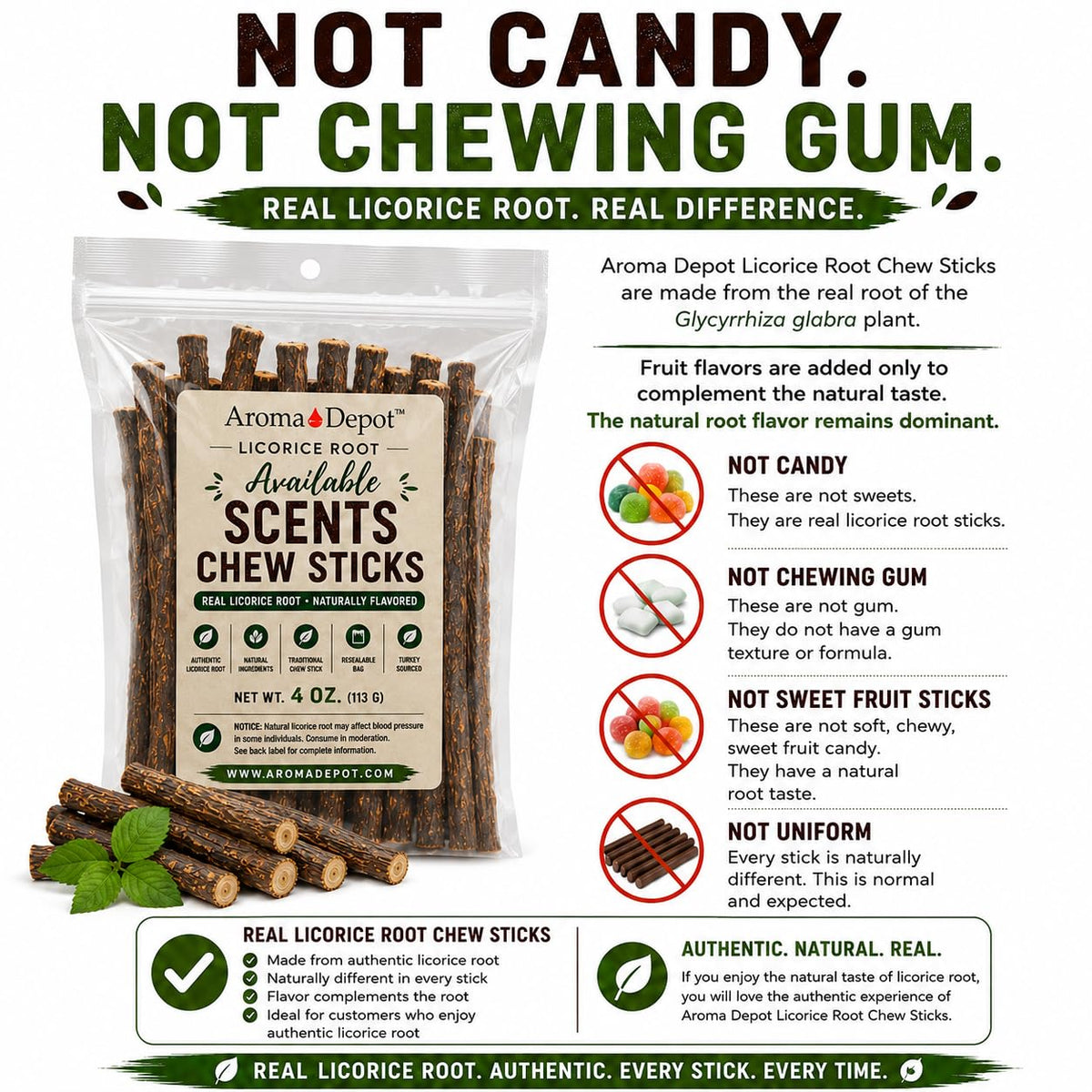 Bâtonnets de réglisse Aroma Depot sur une table en bois