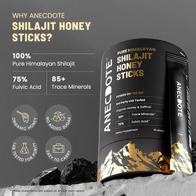 Bâtonnets de Shilajit Himalayen ANECDOTE sur une table en bois