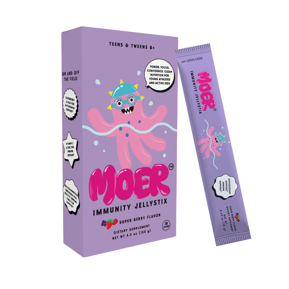 Bâtonnets JellyStix MOER pour enfants, goût baies mélangées, emballage avant