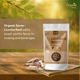 Bâtons de Racine de Réglisse ORGANIC SPREE sur une surface en bois