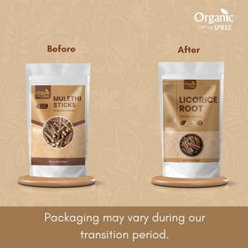 Bâtons de réglisse Mulethi ORGANIC SPREE sur une table en bois