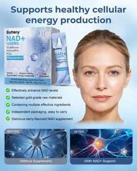 Battony NAD+ 1200mg sachets sur un fond blanc