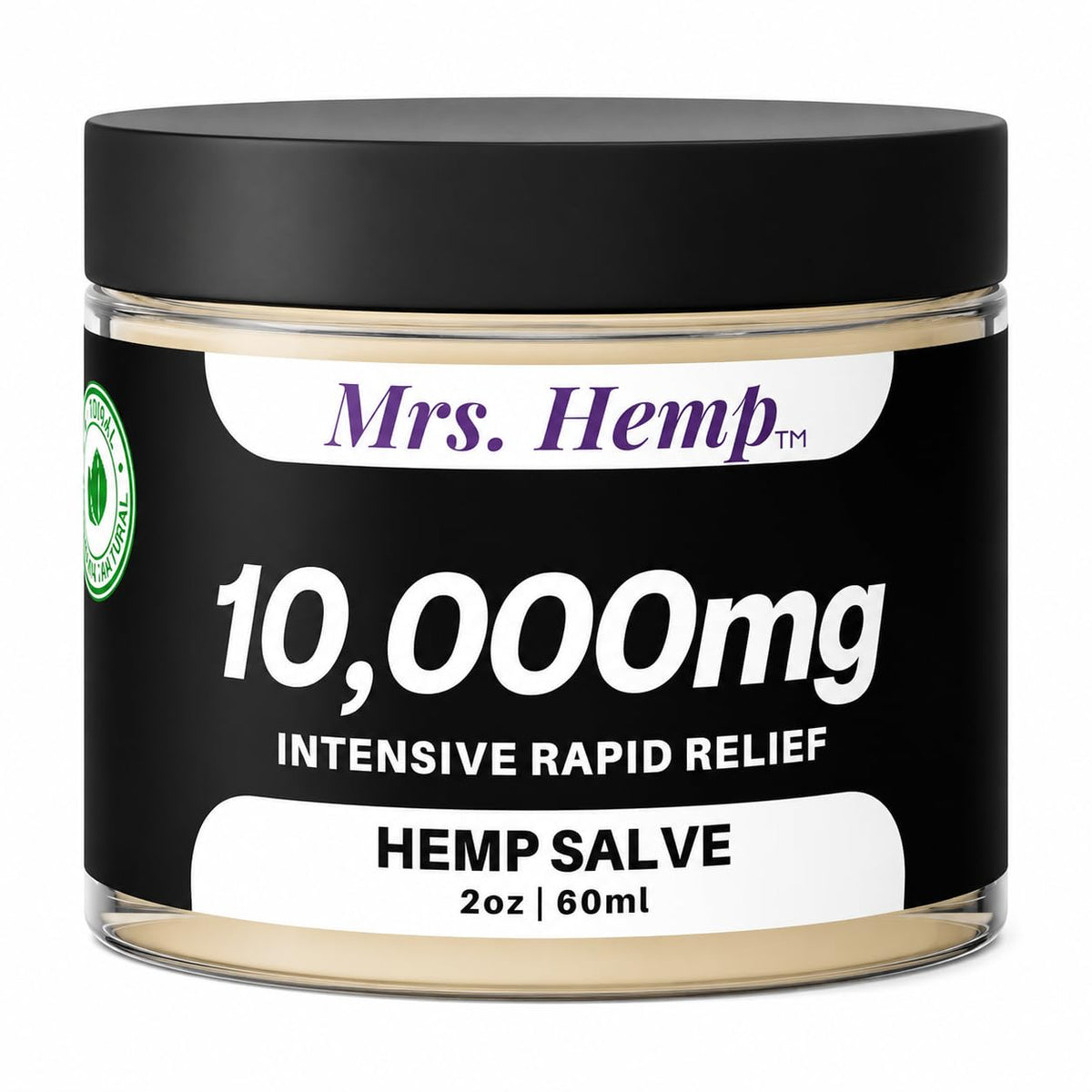 Baume au chanvre MRS. HEMP 10 000 MG pot ouvert montrant la texture