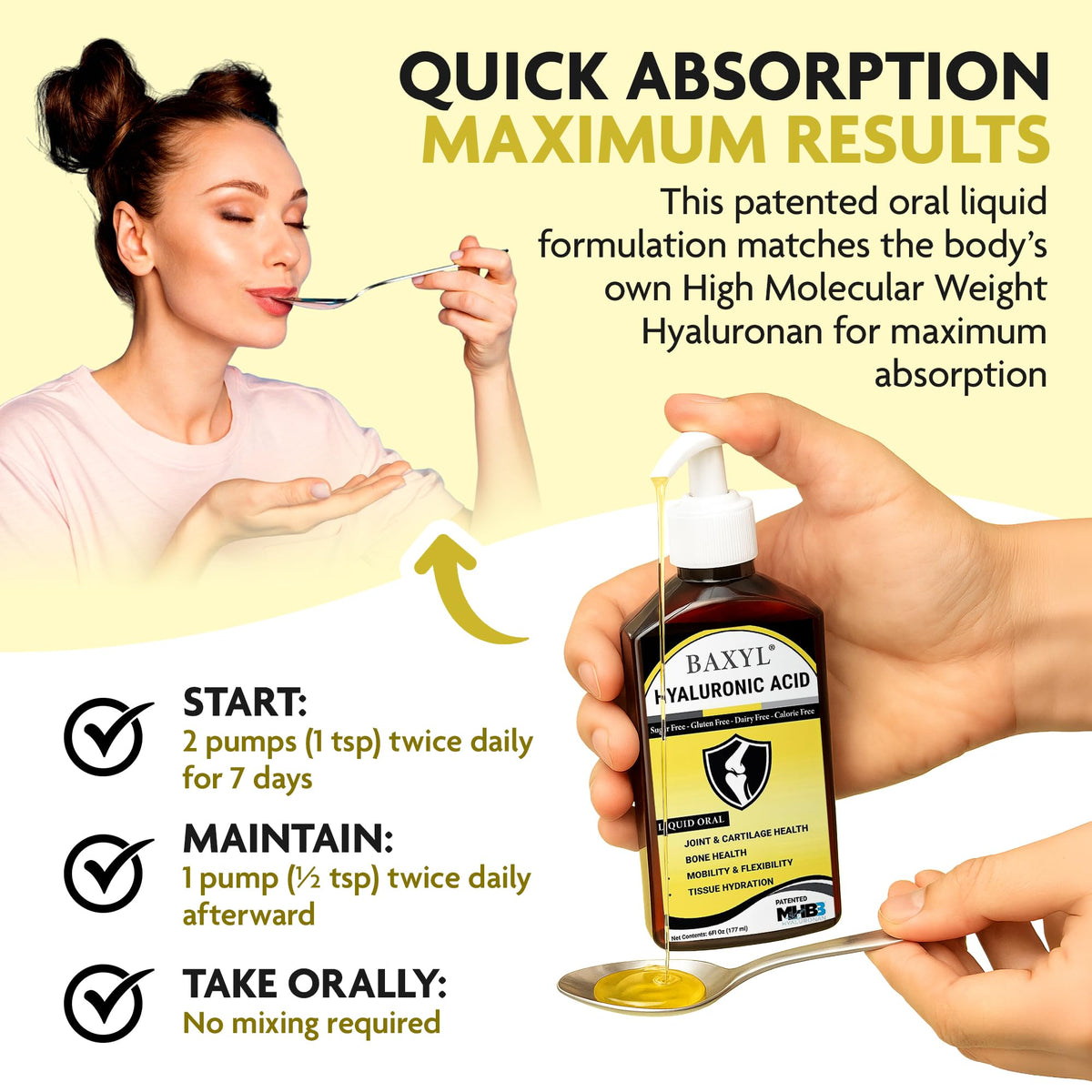 BAXYL Acide Hyaluronique, bouteille avec arrière-plan naturel