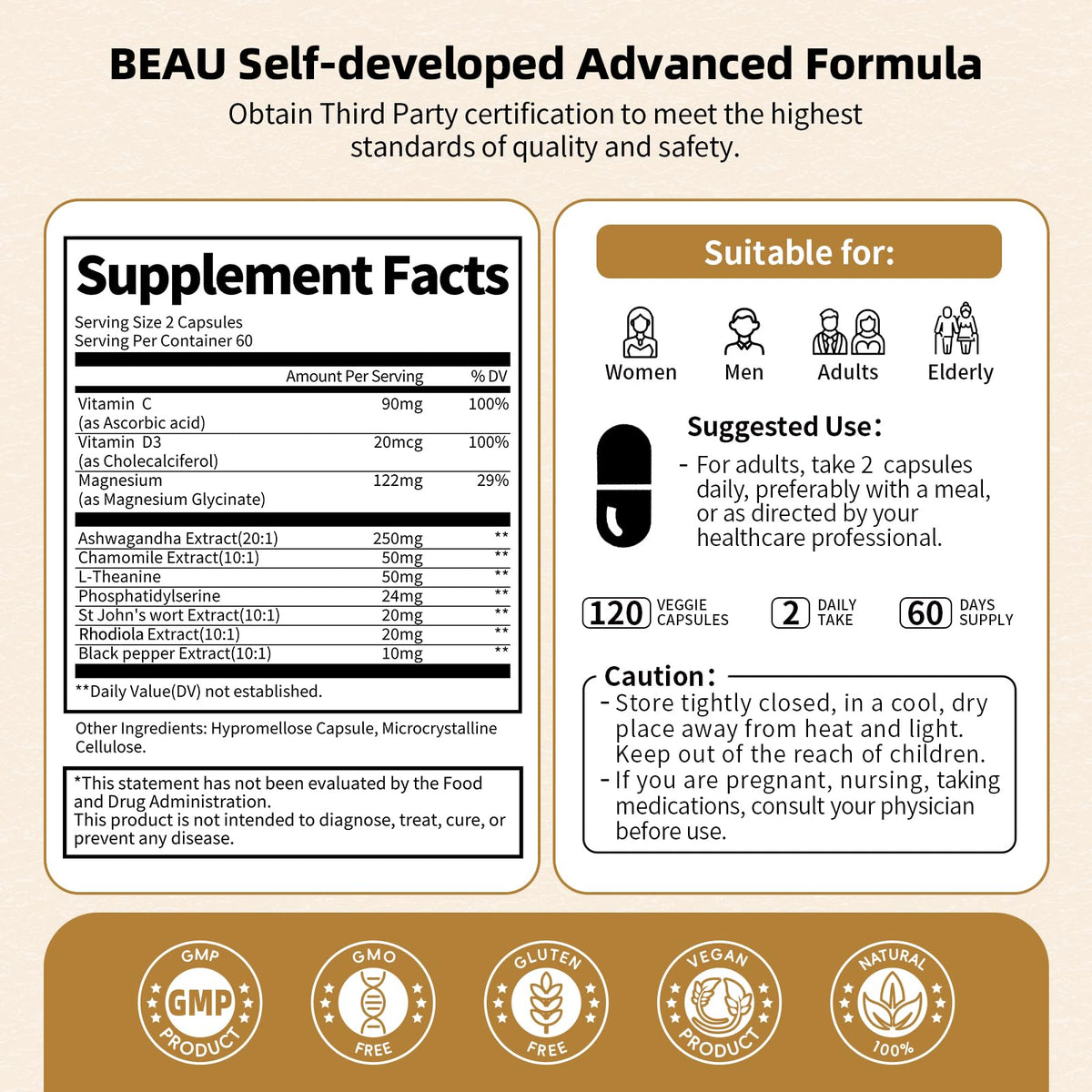 BBEEAAUU Cortisol 10-en-1 capsules à côté d'une tasse de thé