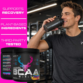 BCAA Bucked Up 2:1:1 avec shaker et accessoires de sport